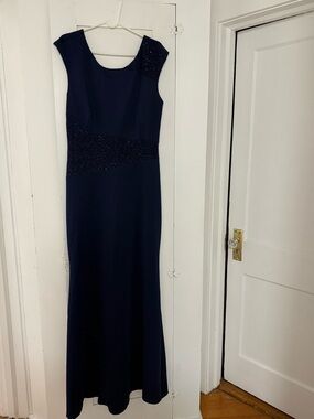 Xscape Navy Beaded Maxi Dress